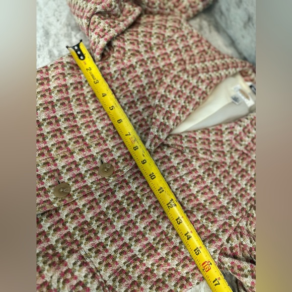 TALBOTS TWEED PINK BEIGE TAN WHITE ACCENT BUTTON UP BLAZER JACKET SIZE 4P - Picture 10 of 12